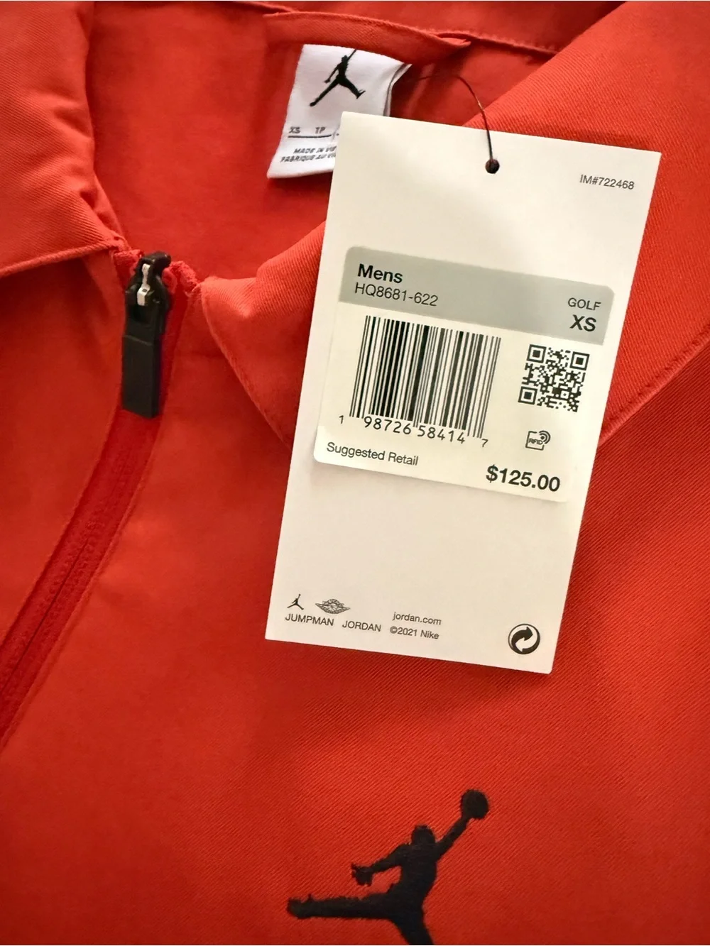 Jordan ⛳️ Men’s Coral-Red Lightweight Zip Shirt Jacket